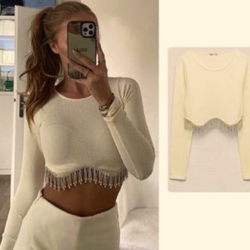 Zara Cream Crop Top with Fringe Detail